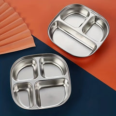 Stainless Steel Dinner Plate for Weight Loss - Divided Meal Plate for Picnic