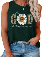 Leopard Slogan & Floral Print Tank Top