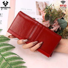 Women's Classic Bi-fold Wallet Top Grain Leather RFID Blocking