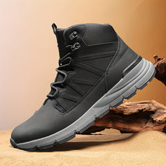 Men's Lace Up High Top Hiking Boots Anti skid PU Leather Shoes