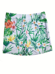 Boys Flower And Leaf Print Casual Swimming Trunks
