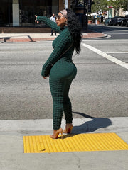 Popcorn Zipper Jumpsuit Solid Sexy Long Sleeve Women's Clothing
