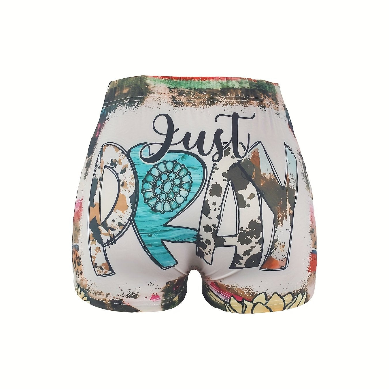 Graphic Print Skinny Shorts Sexy Elastic Waist Shorts
