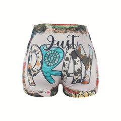 Graphic Print Skinny Shorts Sexy Elastic Waist Shorts