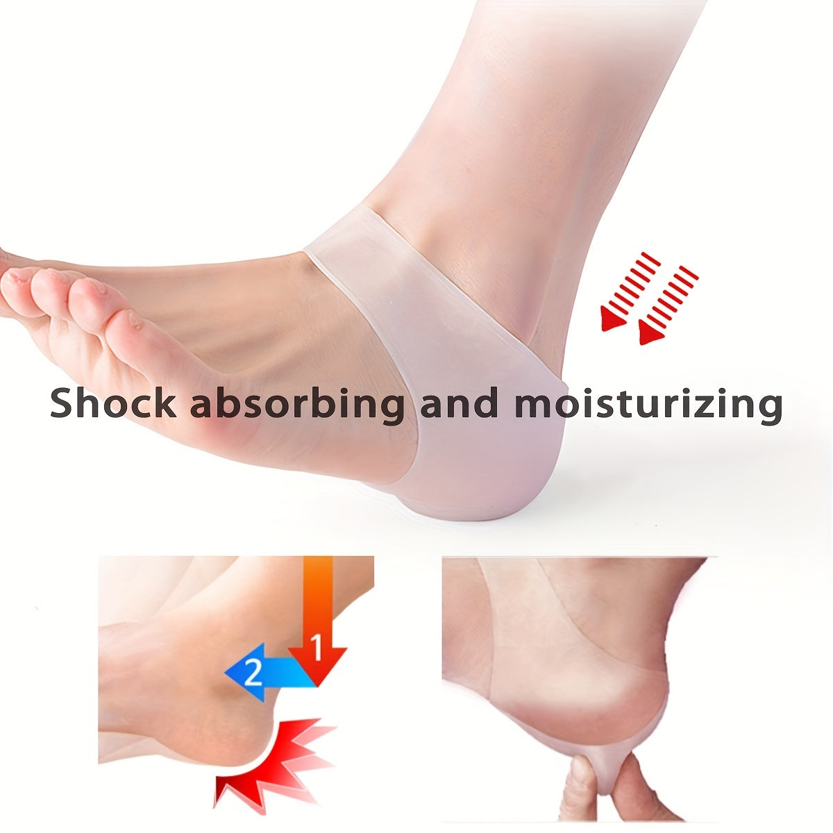 Silicone Heel Cups Pair - Heel Pain Relief Gel Pads for Spurs, Plantar Fasciitis