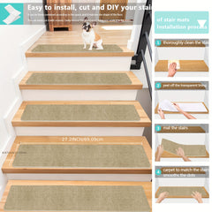 15pcs Beige Non Slip Stair Tread Rugs Soft Machine Washable Stair Carpet Runner