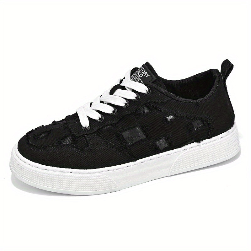 Men's Ripped Lace-up Sneakers Skate Shoes Good Grip