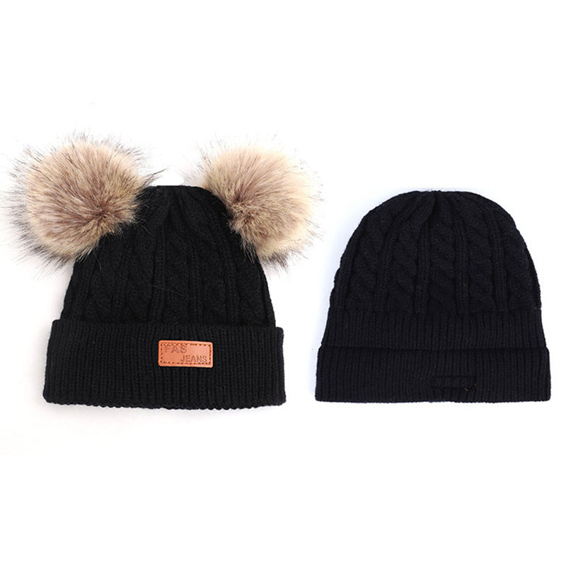 Double Ball Knitted Raccoon Hat