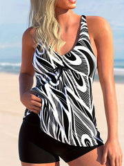 Women's Plus Graphic Print Tankini Set