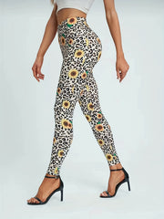 Leopard Print Sunflower Butt Lifting Yoga Leggings High Waist