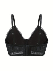 Floral Embroidered Mesh Plus Size Sexy Bra with Light Padding