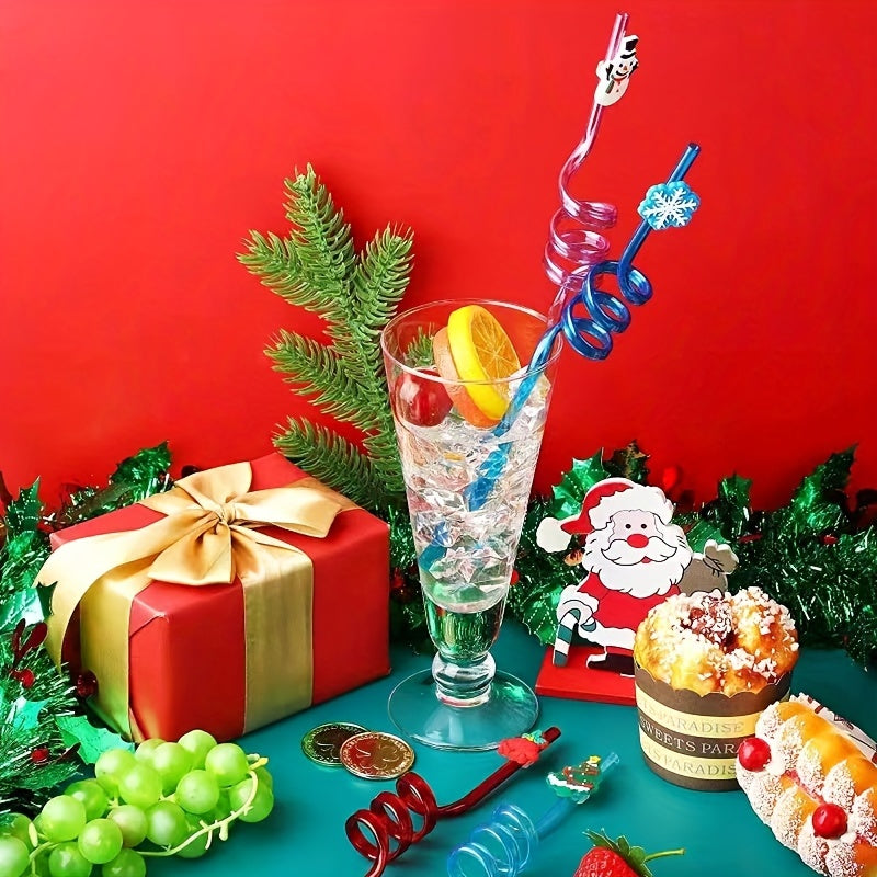 8pcs Reusable Christmas Curved Straws Cup Decorations 8 Random Colors