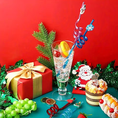 8pcs Reusable Christmas Curved Straws Cup Decorations 8 Random Colors