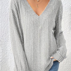 Women's Plus Size V-Neck Ribbed Knit Top