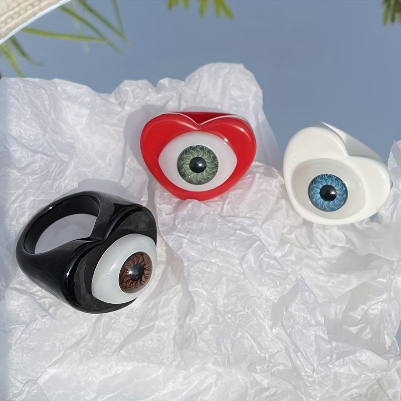 Colorful Love Heart Evil Eye Ring for Women