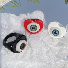 Colorful Love Heart Evil Eye Ring for Women