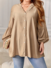 Casual Blouse Women's Plus Solid Lantern Sleeve V Neck Top