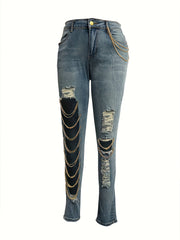 Sexy Distressed Cut Out Skinny Jeans