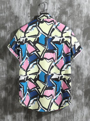 Geometric Print Men's 2Pcs Outfits Casual Button Up S