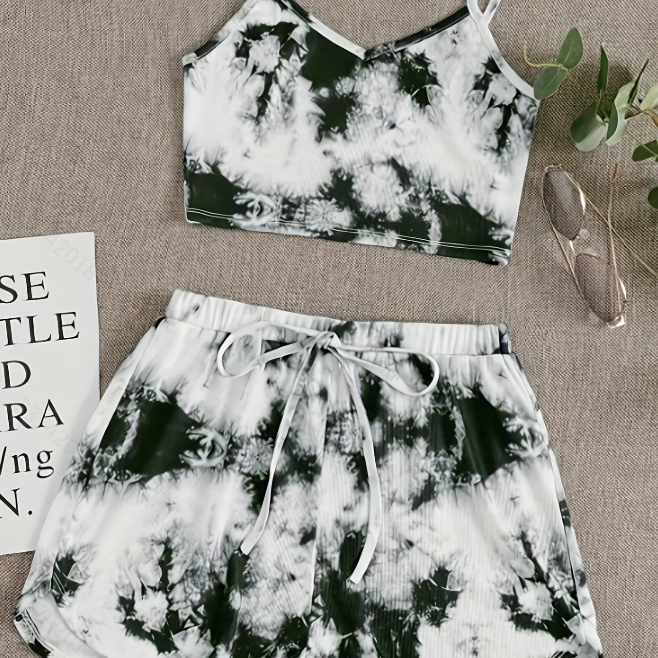 Tie Dye Crop Cami & Tie Shorts Pajama Set
