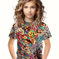 Girls Pattern Short Sleeve T-shirt Summer Sports Clothes