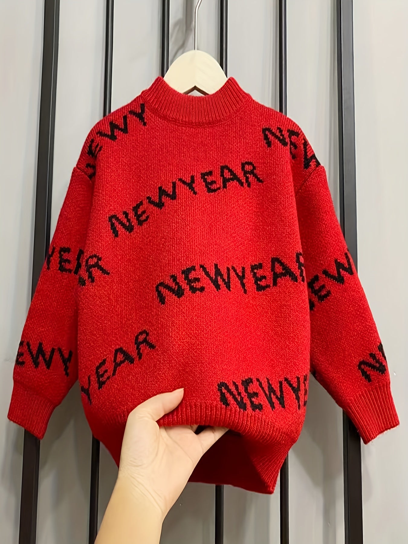 Girls' Letter Jacquard Knitted Sweater Winter Pullover