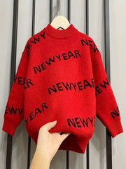 Girls' Letter Jacquard Knitted Sweater Winter Pullover