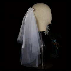 Double Layer Veil With Comb and Bow Bridal Wedding Hair Accessory
