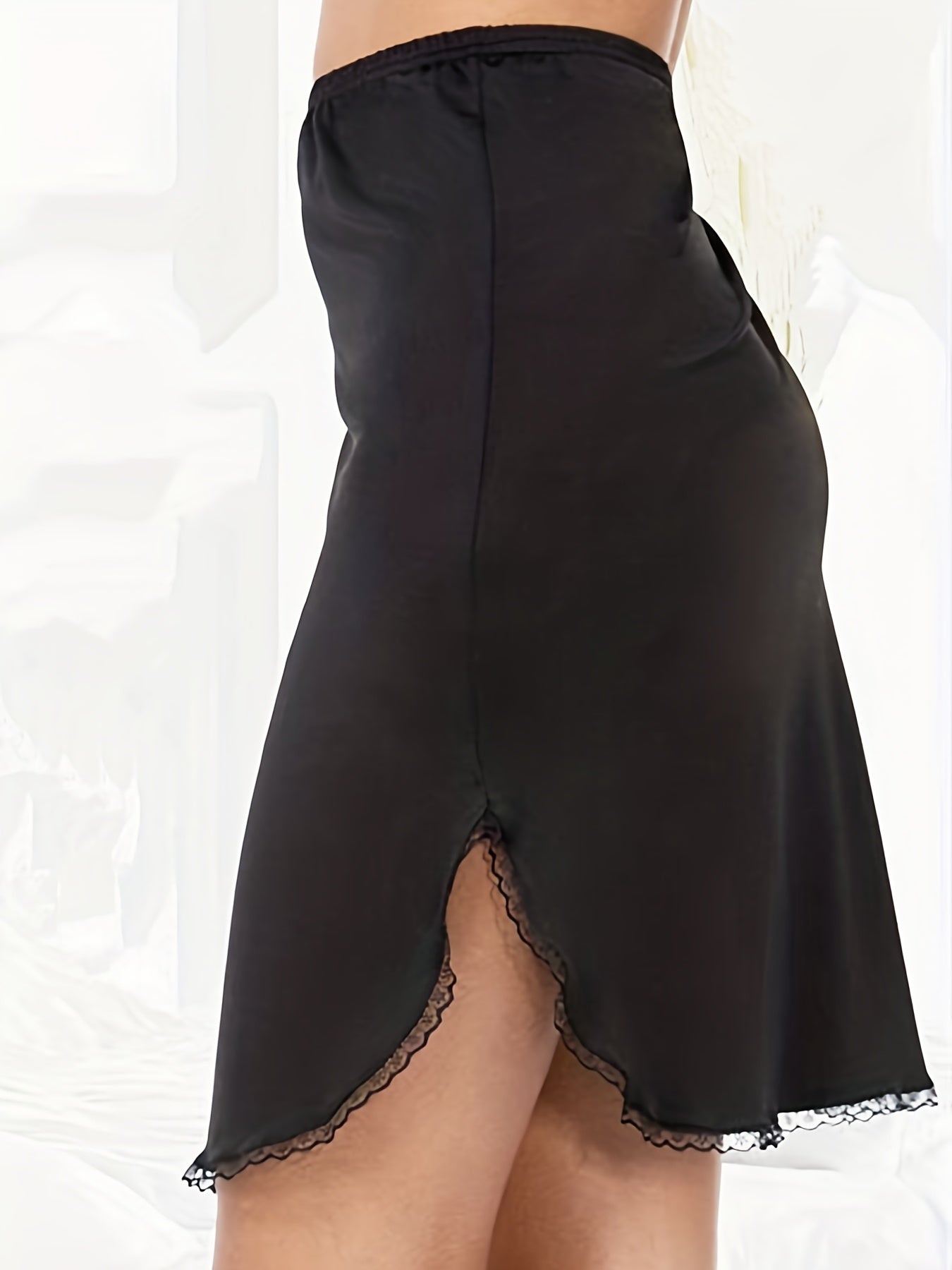 Lace Split Skirts Solid Elastic Waist Sexy Skirts Women's Clothing