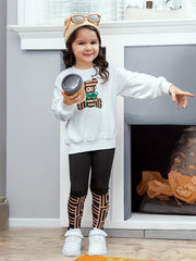 Girl's Geometric Bear Outfit 2pcs Set Spring Fall