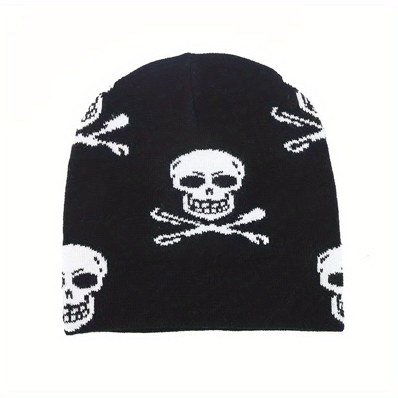 Hip Hop Skull Jacquard Beanie Y2K Knitted Hat Warm Cap