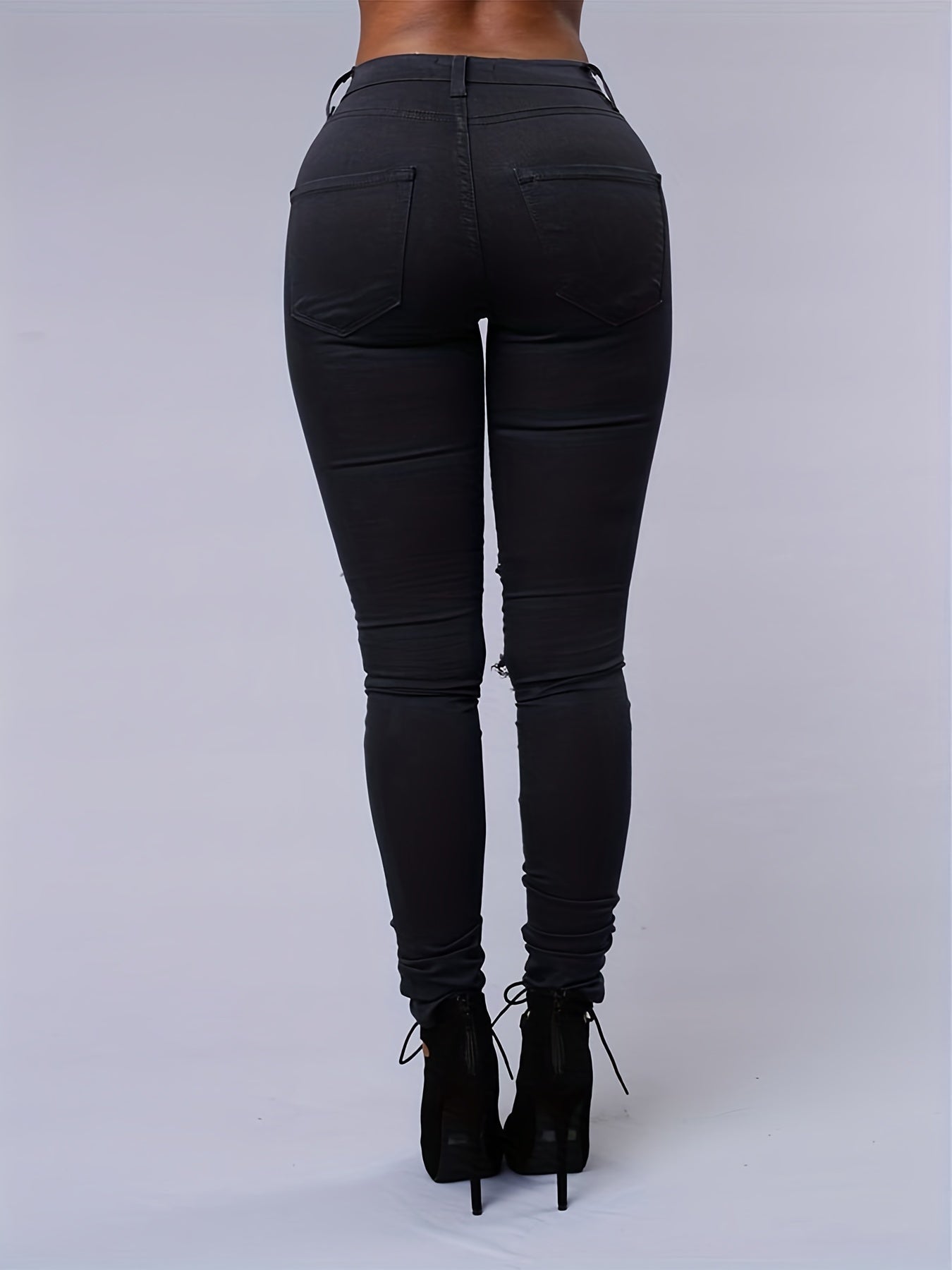 Ripped Holes Straight Jeans Distressed Denim Pants Women's Denim Clothing