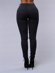 Ripped Holes Straight Jeans Distressed Denim Pants Women's Denim Clothing