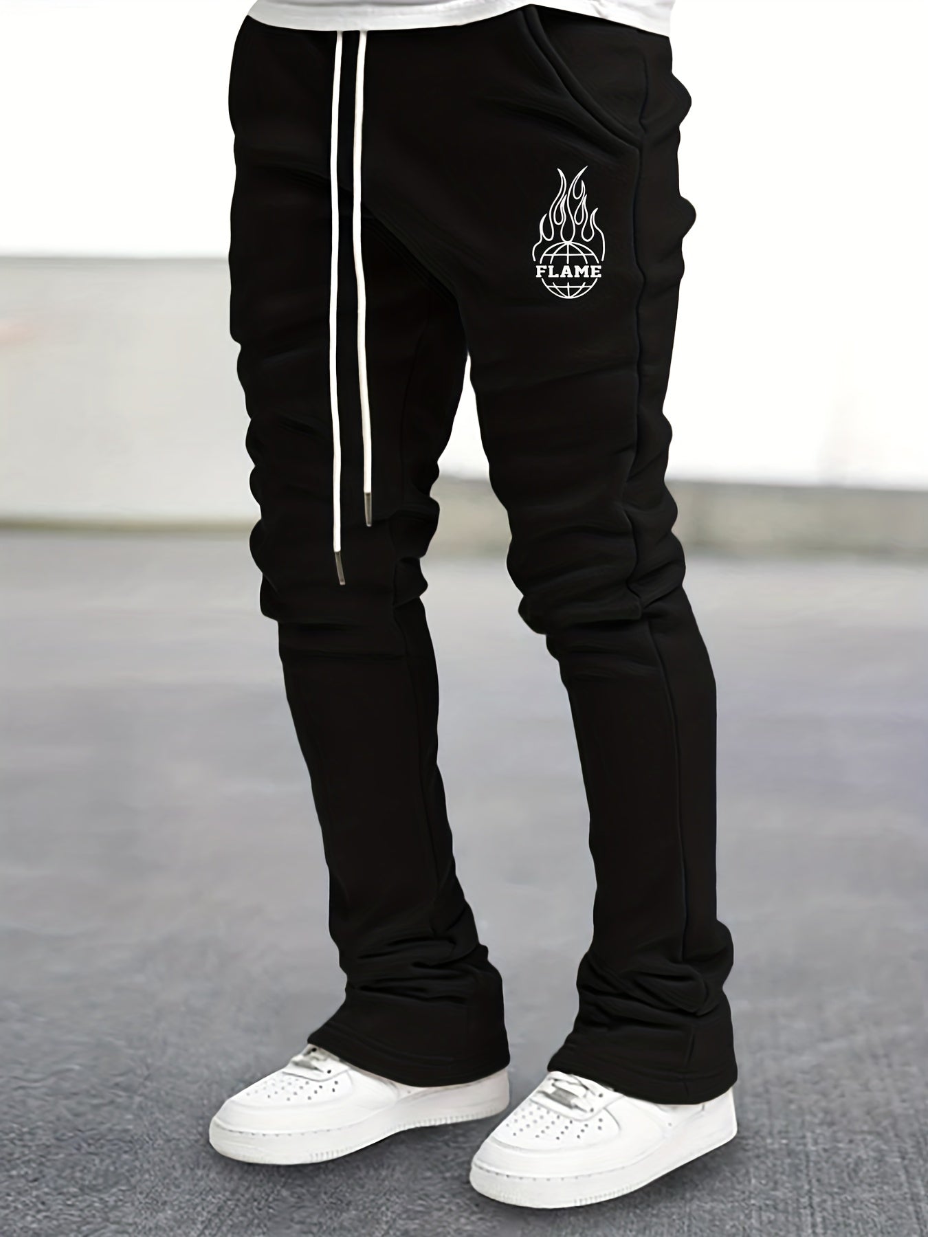 Men's Globe Pattern Flared Trousers Hip Hop Style Joggers