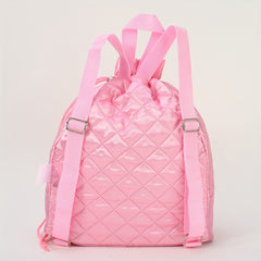 Girls Ballet Shoes Decor Drawstring Backpack Pink Waterproof Travel Bag