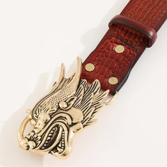 Men's Dragon Pattern Buckle Belt, Casual Business Style