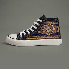 Ethnic Print Plush Lined Canvas Sneakers Fall Winter Warm Shoe