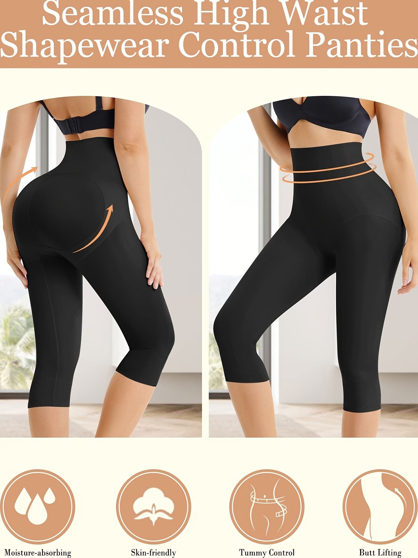 Solid Shaping Crop Pants High Waist Tummy Control Yoga Crop Pants