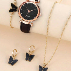 Women's PVC Strap Round Dial Watch & Jewelry Set for Daily Life