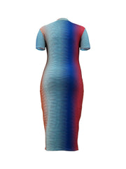 Ombre Striped Print Short Sleeve Slim Fit Maxi Dress Women's Plus