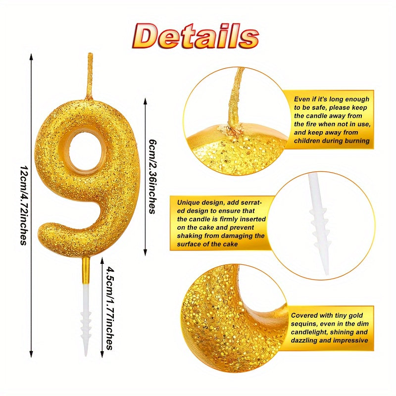 10pcs Number Candles Birthday Cake Candles 0-9 Glitter Numeral Candle