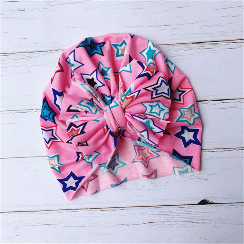Baby Girls Thermal Bow Hat Star Print Soft Turban Hats