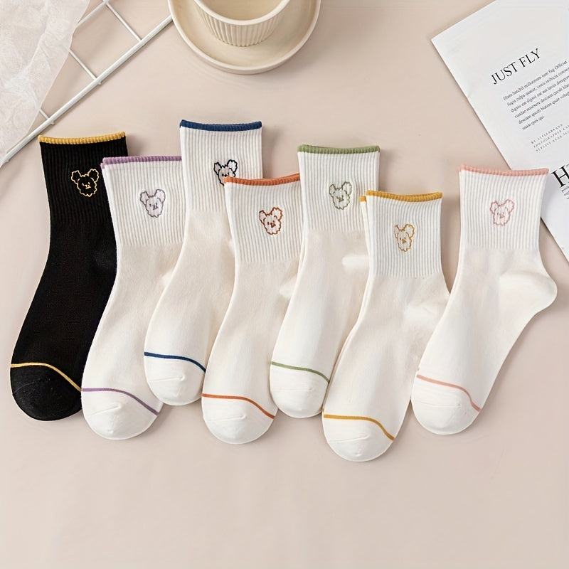 5 Pairs Bear Print Socks Women's Stockings & Hosiery