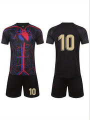 Boys 10 Sports Football Training Outfit Heart Print Breathable Quick Drying Set