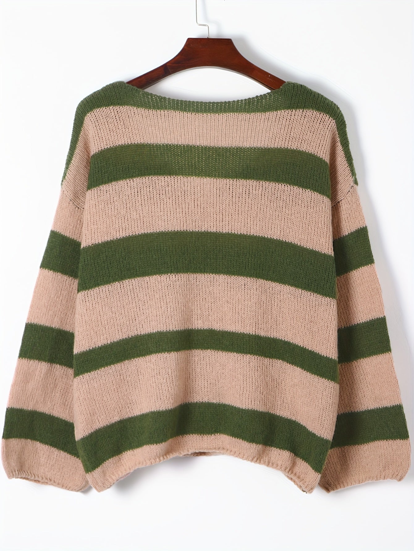 V-Neck Striped Sweater Long Sleeve Loose Jumper