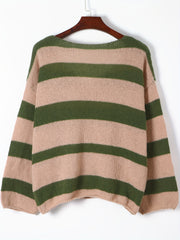 V-Neck Striped Sweater Long Sleeve Loose Jumper