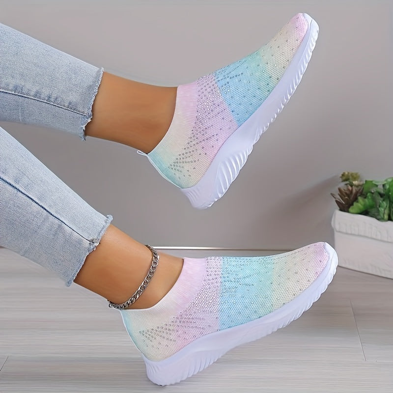 Women's Rainbow Sock Shoes Casual Rhinestone Slip On