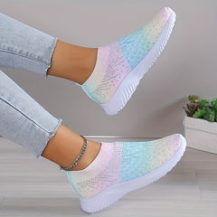 Women's Rainbow Sock Shoes Casual Rhinestone Slip On