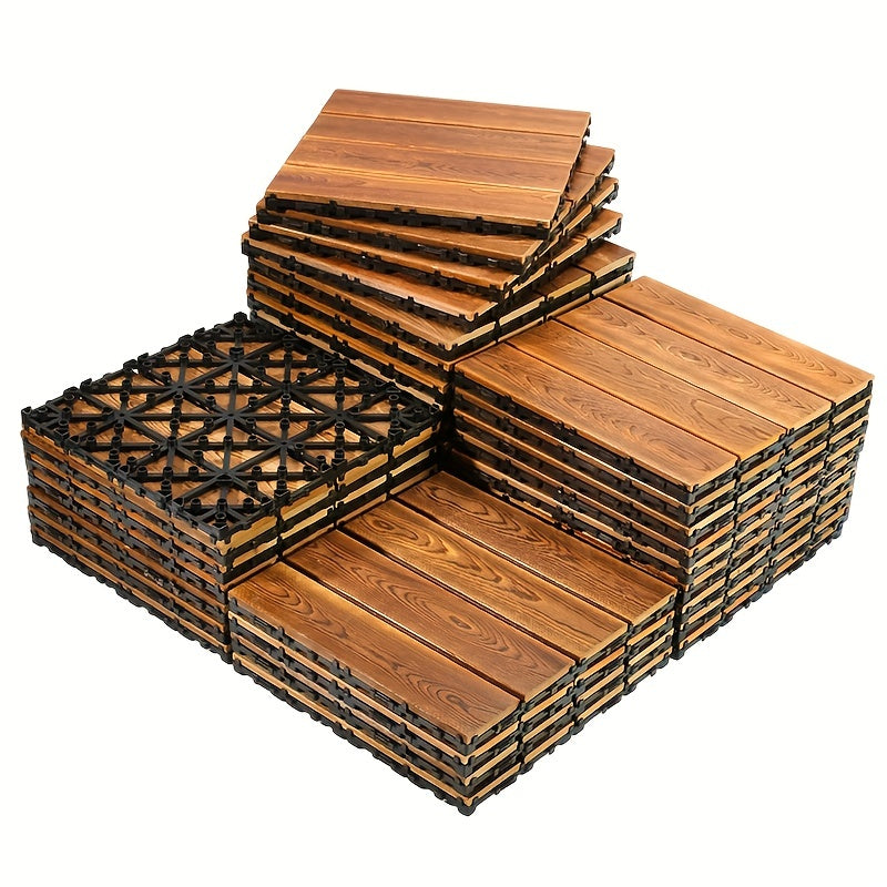 5pcs Garden Wooden Deck Tiles Interlocking Flooring Utility Life