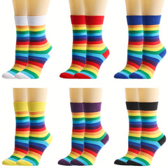 Colorful Rainbow Striped Mid Tube Socks Women's Stockings
